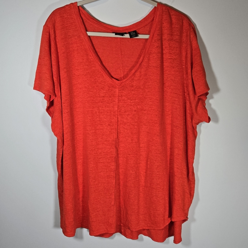 Tahari 100%‎ Linen V-Neck Short Sleeve Top Women's Size 3X Lightweight Blouse